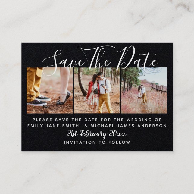 20 x PHOTO SAVE THE DATE Small Black Wedding Calling Card (Front)