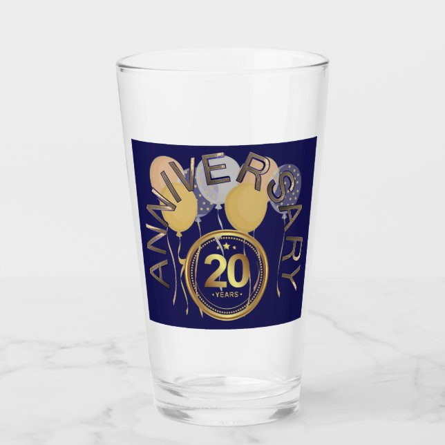20 Year Anniversary Blue Gold Drinking Glass (Front)