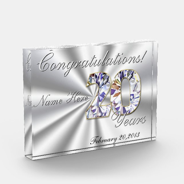 20 Year Congratulations Acrylic Award (Left)