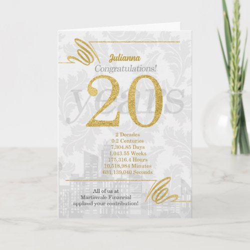 20 Year Employee Anniversary Business Elegance Holiday Card