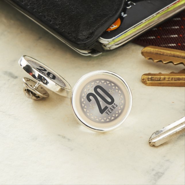 20 year employee milestone anniversary lapel pin (In Situ)