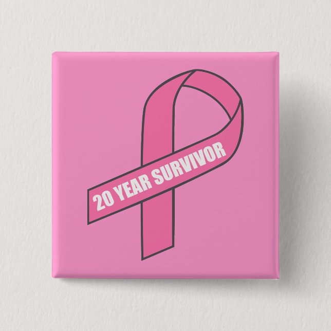 20 Year Survivor (Breast Cancer Pink Ribbon) Pinback Button (Front)