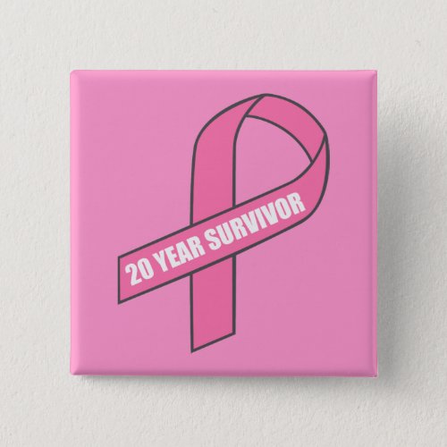 20 Year Survivor Breast Cancer Pink Ribbon Pinback Button