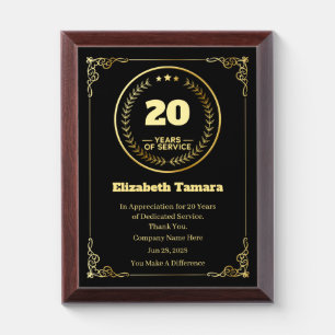 20 Year Work Anniversary   Employee Appreciation Award Plaque