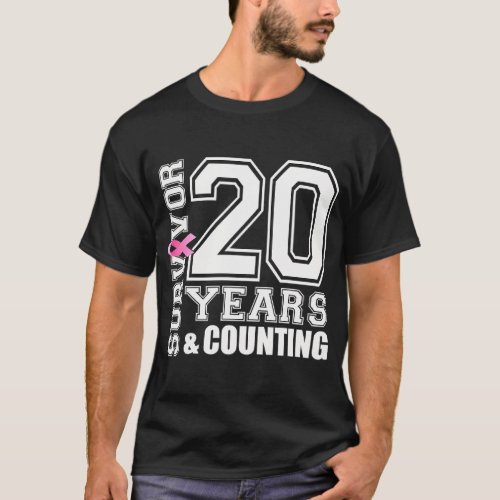 20 Years Breast Cancer Survivor Pink Ribbon For T_Shirt