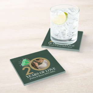 20 years emerald anniversary ring green photo glass coaster