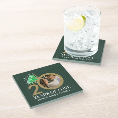 20 years emerald anniversary ring green photo glass coaster