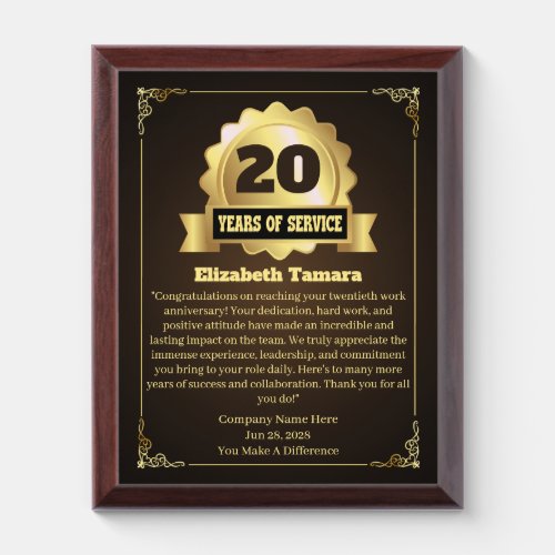 20 years employee anniversary Appreciation Message