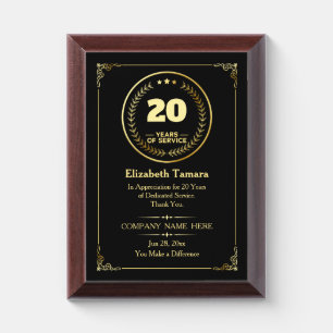 20 Years of Service   Employee Appreciation Award Plaque