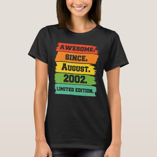 20 Years Old  Awesome Since August 2002 20th Birth T_Shirt
