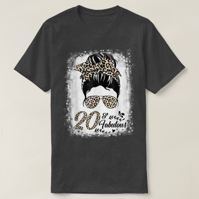 20 Years Old Fabulous Messy Bun Leopard 20th Birth T-Shirt (Design Front)
