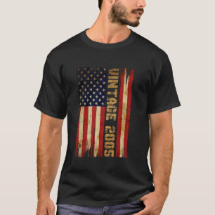 20 Years Old Vintage 2005 American Flag 20th Birth T-Shirt