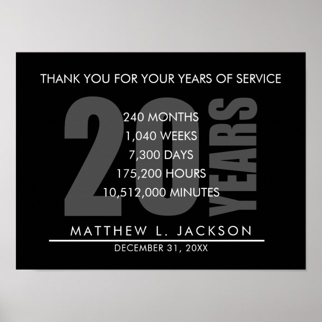 20 Years Retirement or Employee Appreciation Gift Poster (Front)