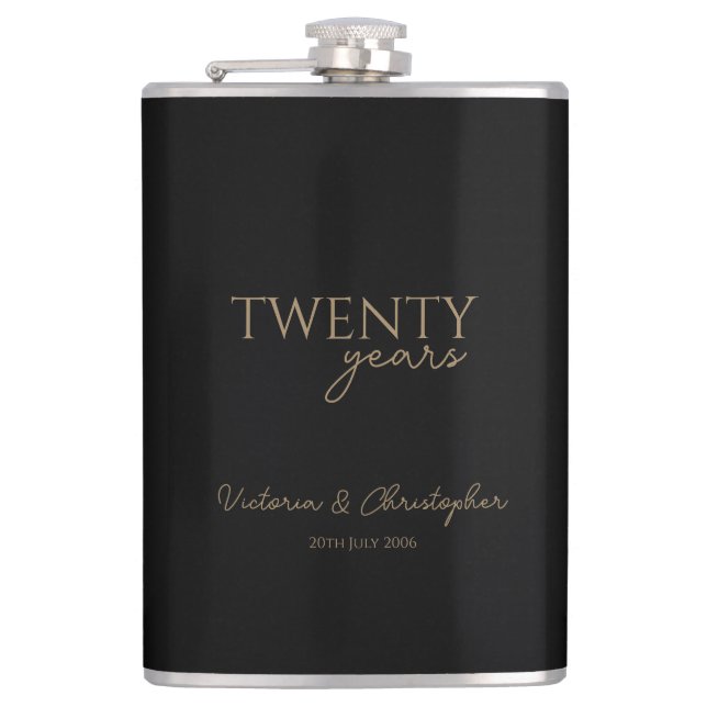20 Years Wedding Anniversary gold writing Flask (Front)