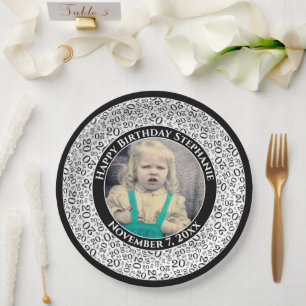 20 Your Photo Random Number Pattern Black/White Paper Plates