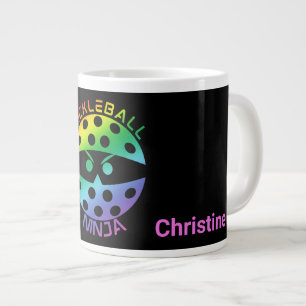 20oz Rainbow pickleball ninja with name Giant Coffee Mug
