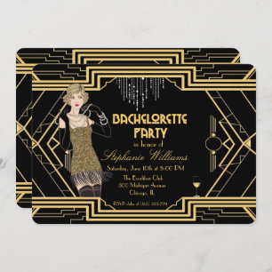 20s flapper art deco bachelorette party invitation