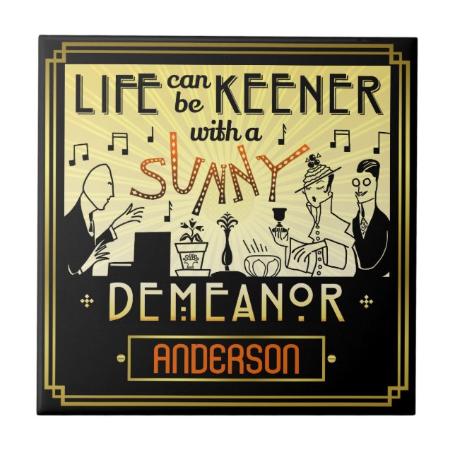 20s Retro Art Deco Sunny Demeanor Custom Name Ceramic Tile (Front)
