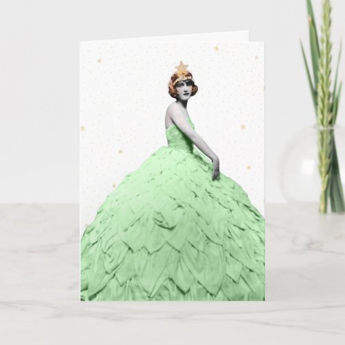 20s Vintage Fashion Woman Christmas Tree Card