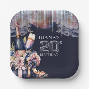 20th Adult Birthday Champagne Heels Paper Plates