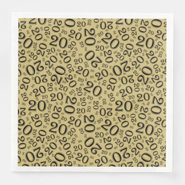 20th Age Random Number Pattern Black/Gold Paper Dinner Napkins (Front)