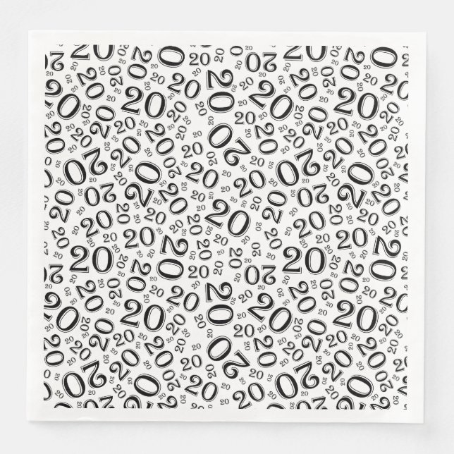 20th Age Random Number Pattern Black/White Paper Dinner Napkins (Front)