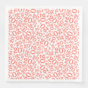 20th Age Random Number Pattern Coral/White Paper Dinner Napkins
