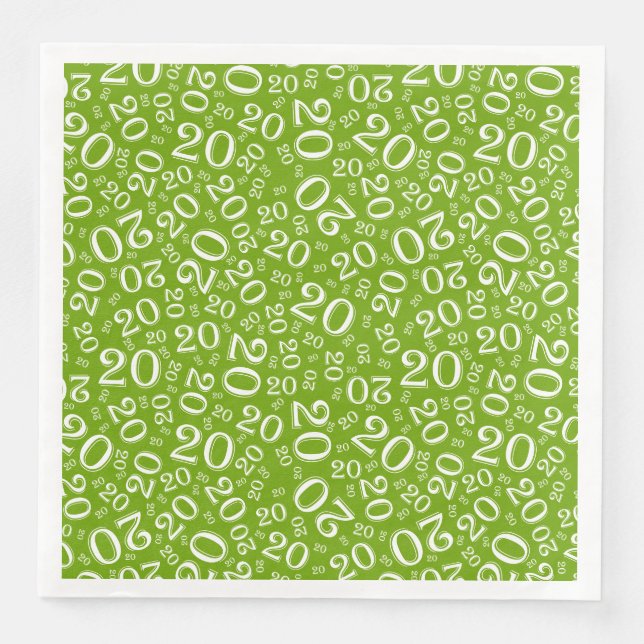 20th Age Random Number Pattern Green/White Paper Dinner Napkins (Front)