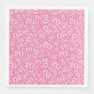 20th Age Random Number Pattern Pink/White Paper Dinner Napkins