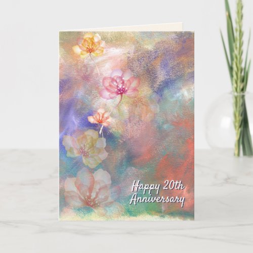 20th Anniversary Abstract Paint and Flowers Card