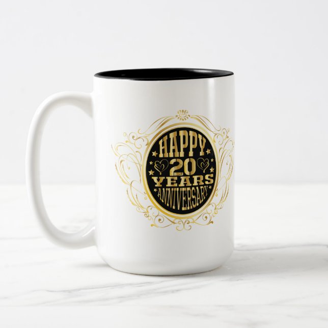20th Anniversary add name date Two-Tone Coffee Mug (Left)