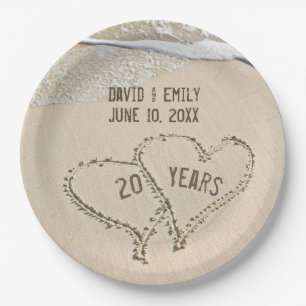 20th Anniversary Beach Hearts Paper Plate