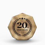 20th Anniversary Business Logo Gold Acrylic Award<br><div class="desc">Gold foil style 20th anniversary acrylic award plaque with a business logo. Commemorative design with a laurel branch and stars. The logo can be changed for text by clicking the button to edit the design.</div>