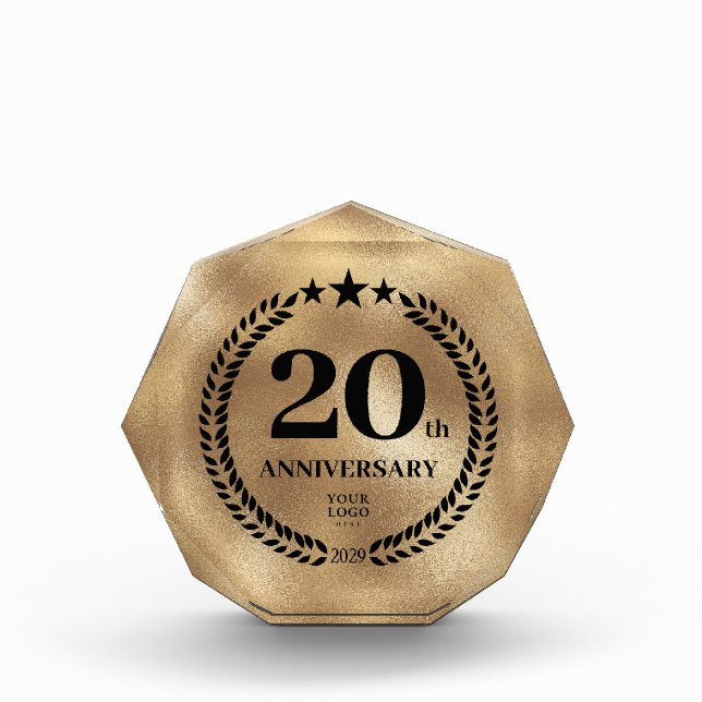 20th Anniversary Business Logo Gold Acrylic Award (Front)