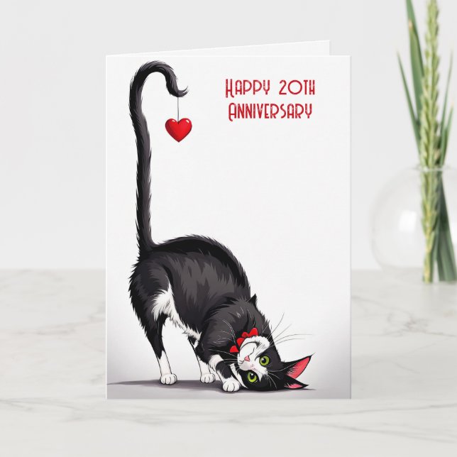 20th Anniversary Cat With Red Heart Card (Front)