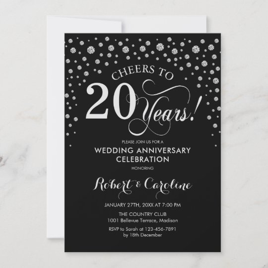 20th Anniversary Celebration - Silver Black Invitation | Zazzle.com