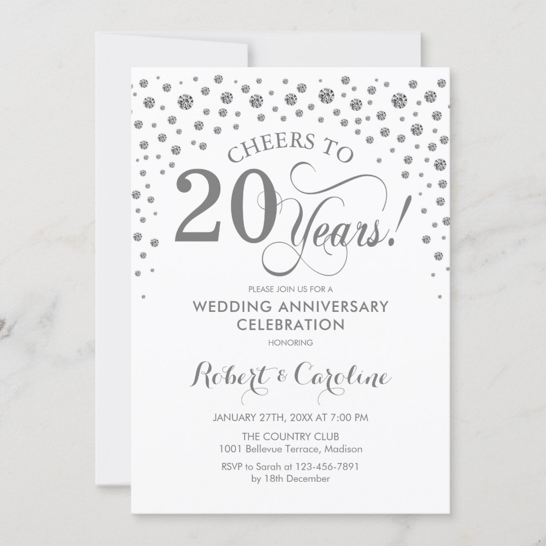 20th Anniversary Celebration - Silver White Invitation | Zazzle