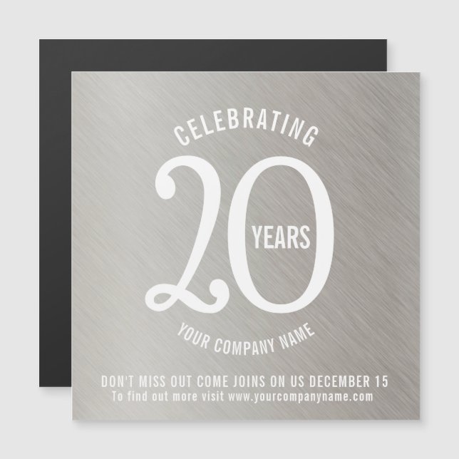 20th anniversary corporate save the date platinum magnetic invitation (Front/Back)
