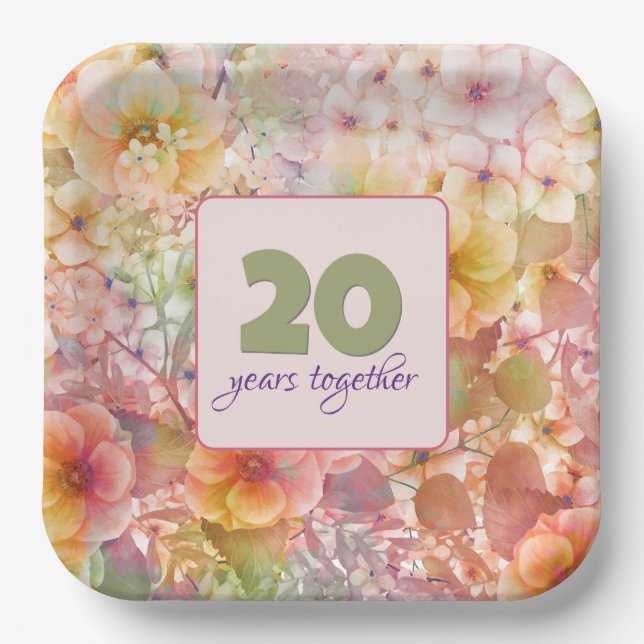 20th Anniversary Cosmos Floral Design  Paper Plates (Front)
