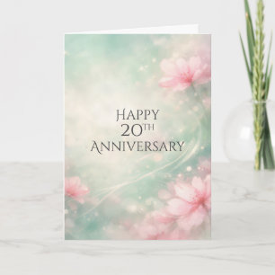 20th Anniversary Dreamy Flowers On Mint Green Card
