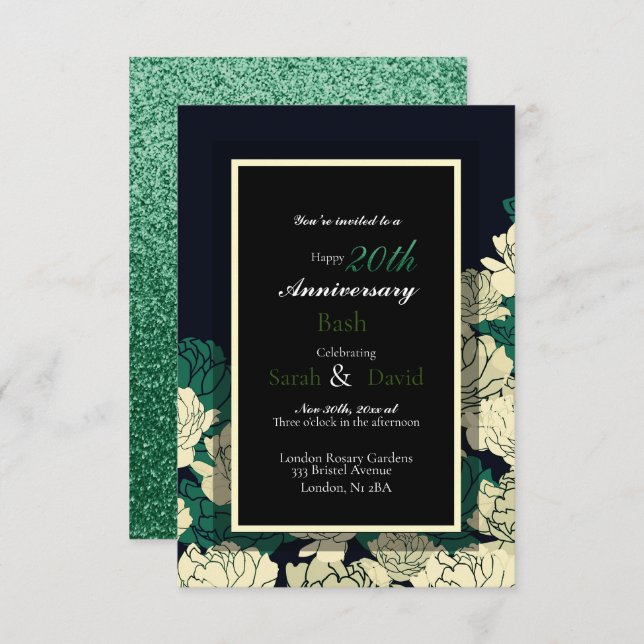 20th anniversary emerald green rose print card (Front/Back)