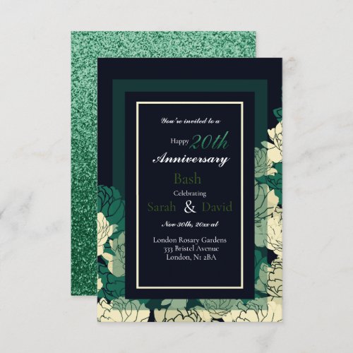 20th anniversary emerald green rose print card