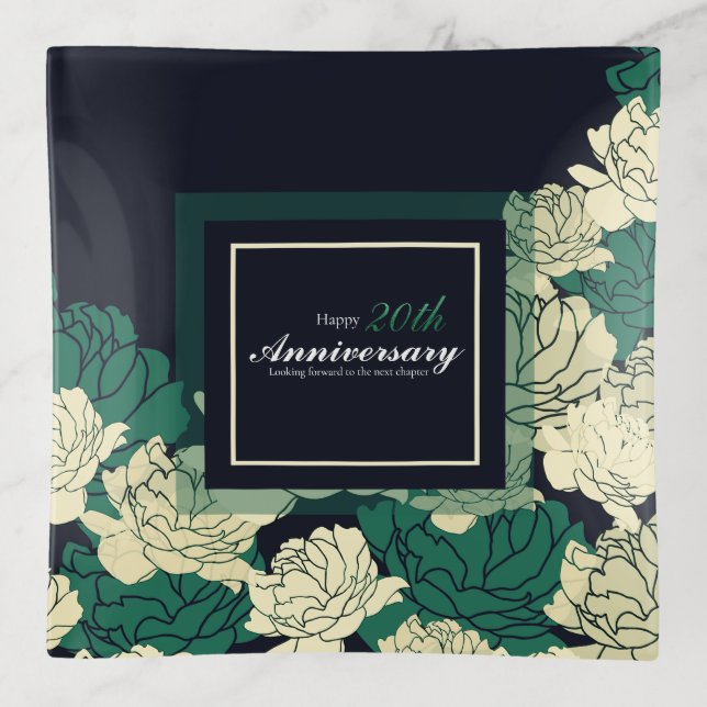 20th anniversary emerald green rose print trinket  trinket tray (Front)