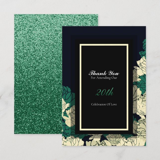 20th anniversary emerald green rose thank you card (Front/Back)