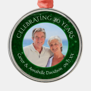 20th Anniversary Emerald Green Sparkle Photo Metal Ornament