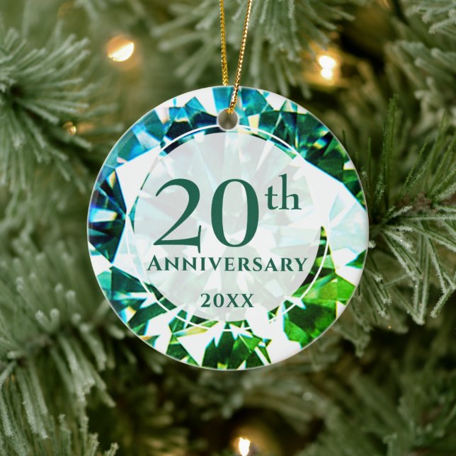 20th Anniversary Emerald Photo Personalized Ceramic Ornament (Tree)