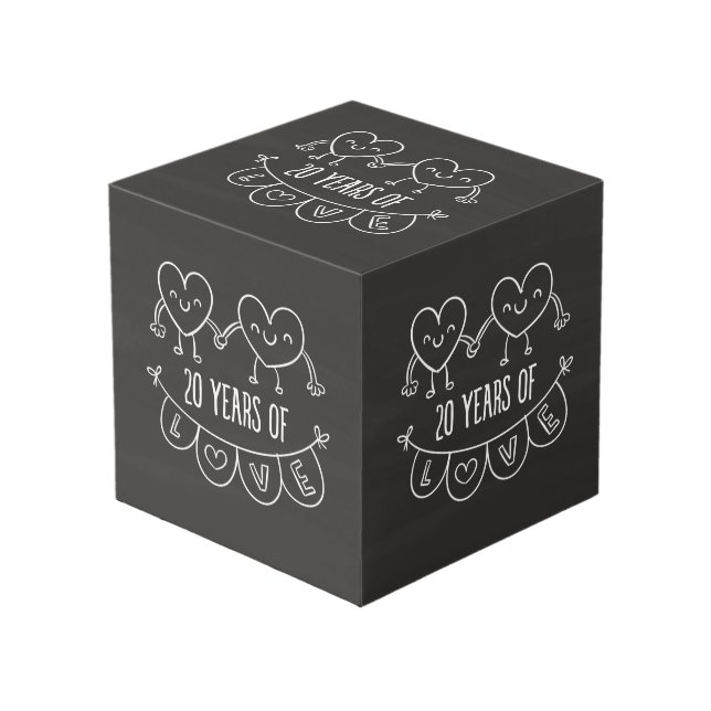 20th Anniversary Gift Chalk Hearts Cube (Front Angled)