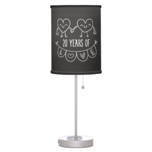 20th Anniversary Gift Chalk Hearts Table Lamp