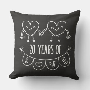 20th Anniversary Gift Chalk Hearts Throw Pillow