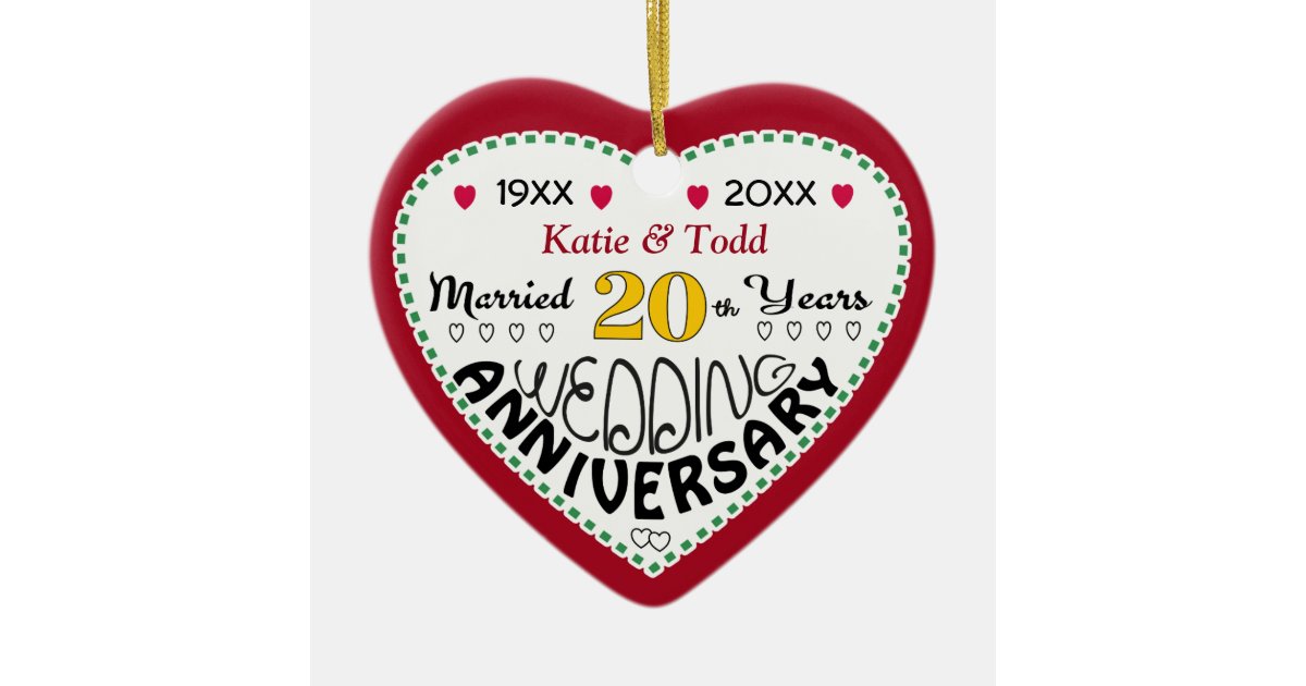 20th Anniversary Gift Heart Shaped Christmas Ceramic Ornament | Zazzle